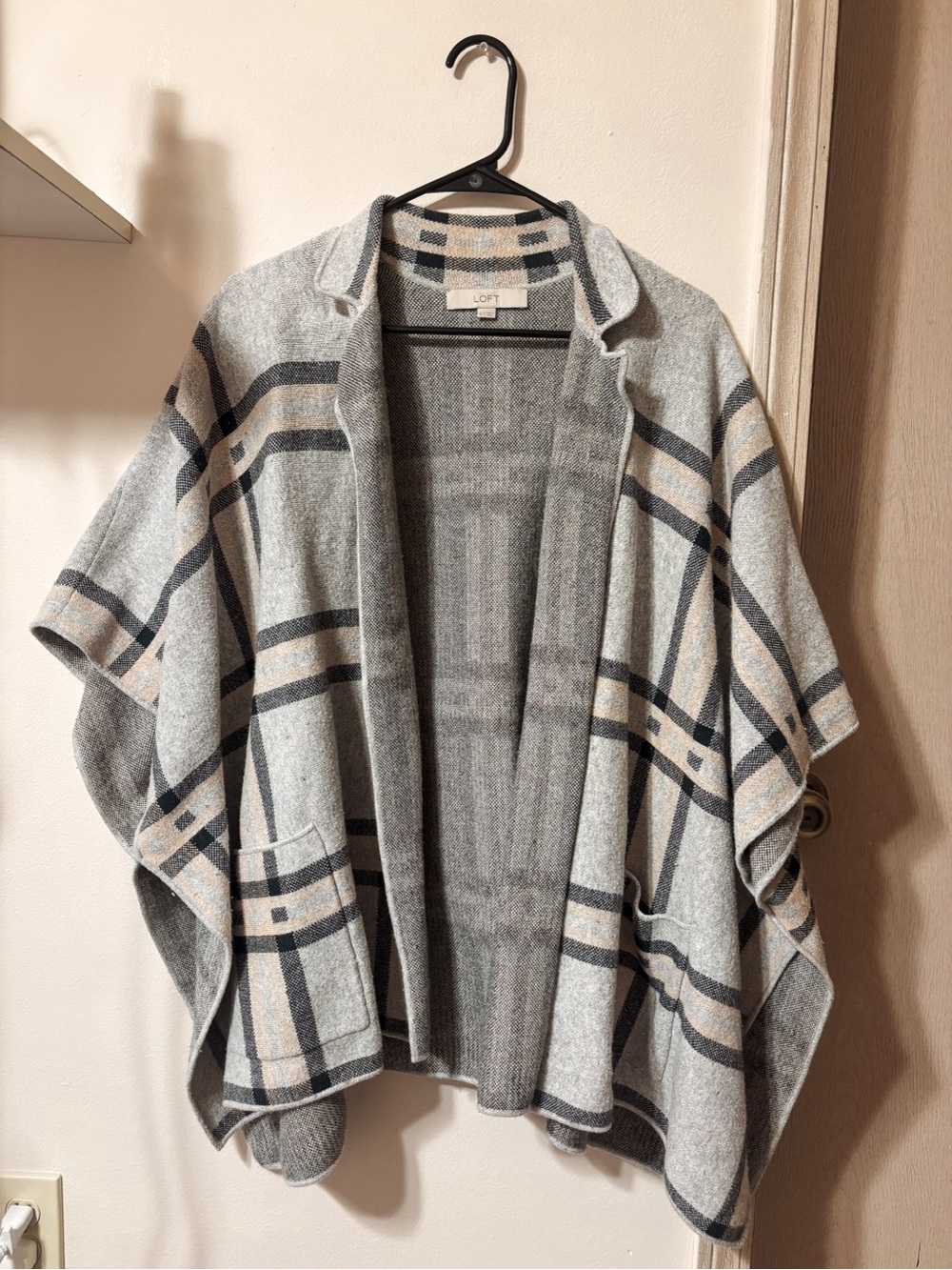 Cozy Gray Plaid Cape Sweater